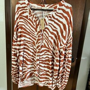 Women's Zebra Print Top - Orange and White